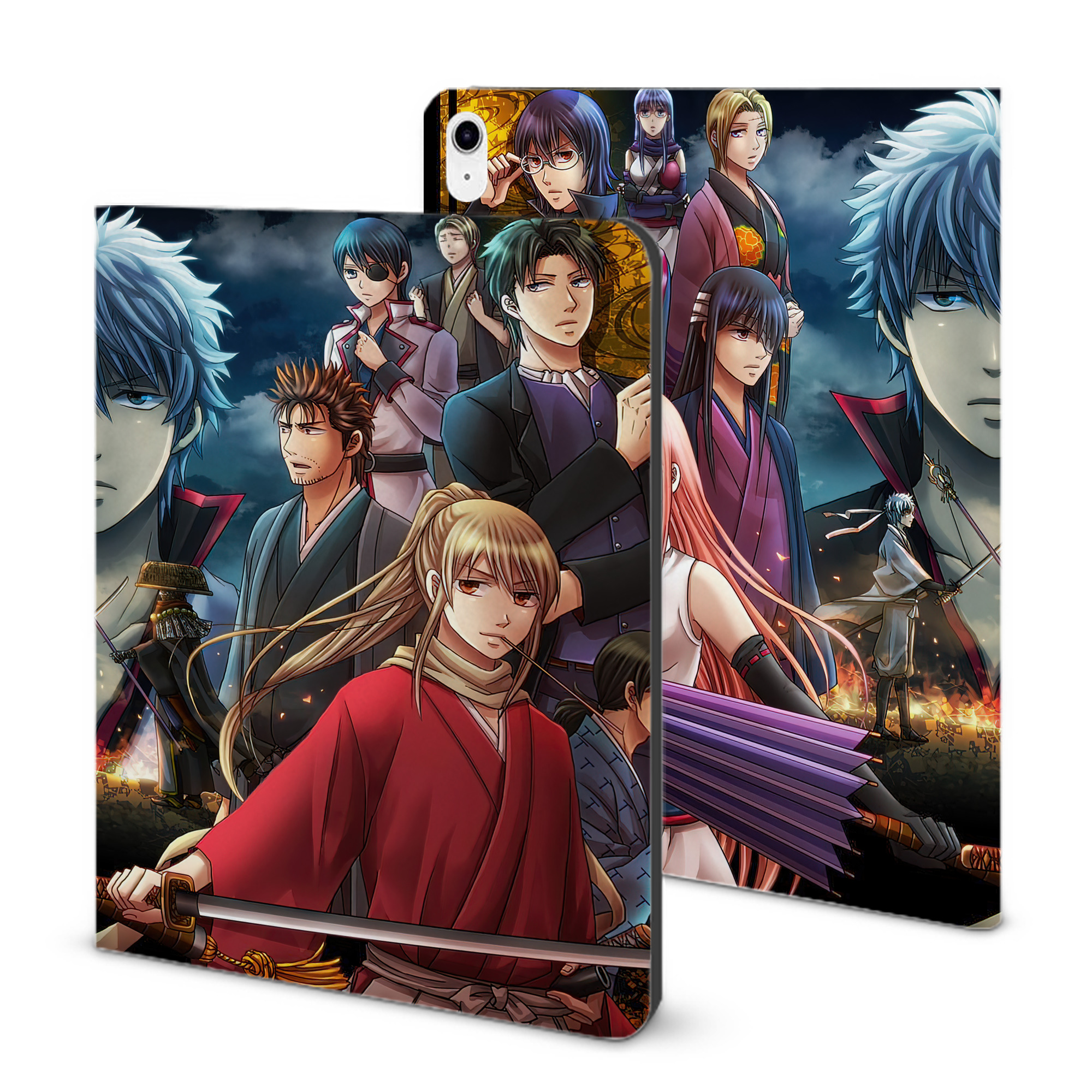 （画像用） ぎんたま 坂田銀時（さかたぎんとき） 神楽 志村新八（しむら しんぱち） GINTAMA Sakata Gintoki Kagura Shimura Shinpachi IPad ケース ブック型 PUレザー TPU 耐衝撃 軽量 薄型 ペン収納なし 全面保護 IPad 各モデル対応